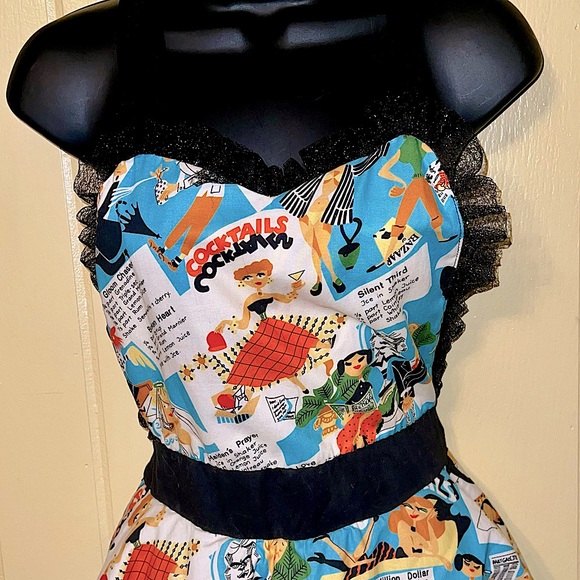 Vintage Cocktail Recipes Apron Black Sequins Lace & Sheer Trim - Picture 2 of 13